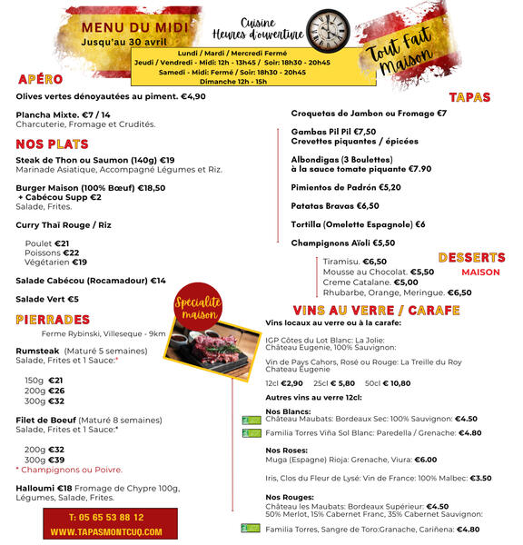 Apero menu: text with pictures of food