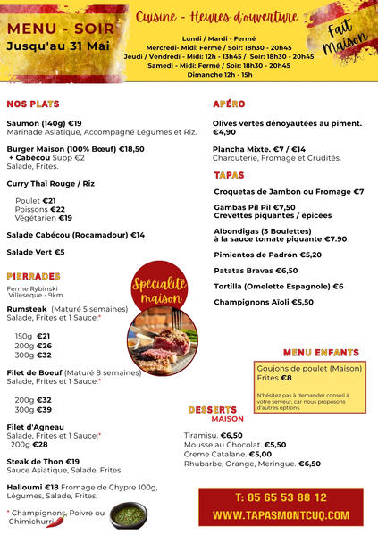 Apero menu: text with pictures of food