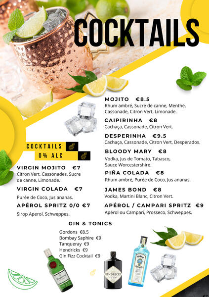 cocktail menu: fun bright colours