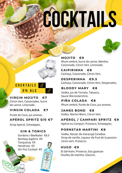 cocktail menu: fun bright colours