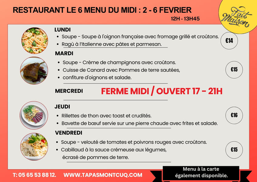 Apero menu: text with pictures of food