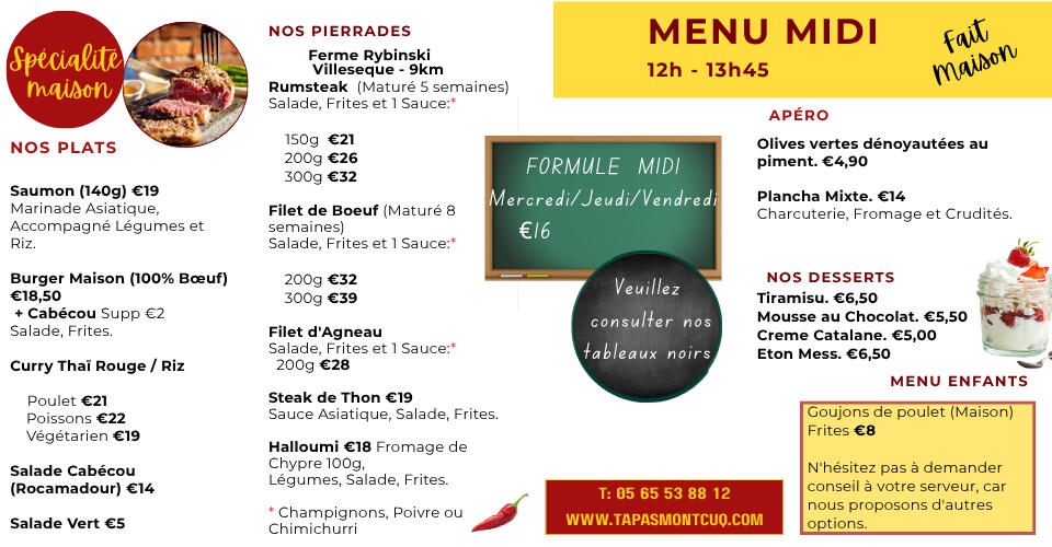Apero menu: text with pictures of food