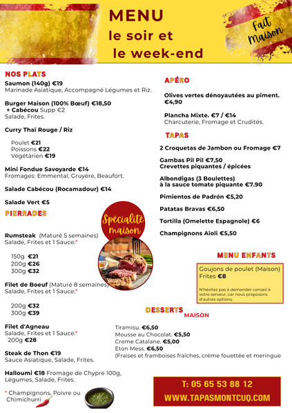 Apero menu: text with pictures of food