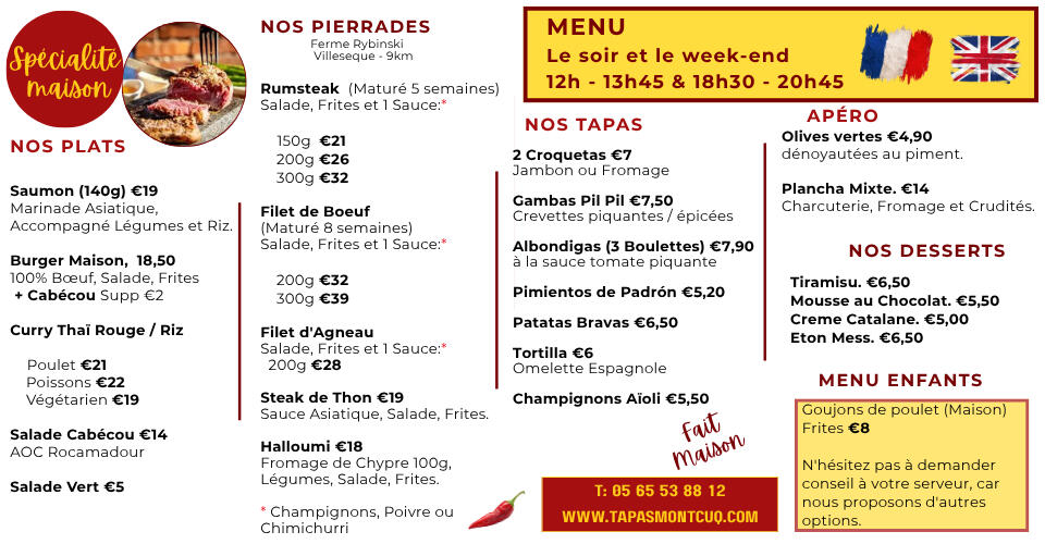 Apero menu: text with pictures of food