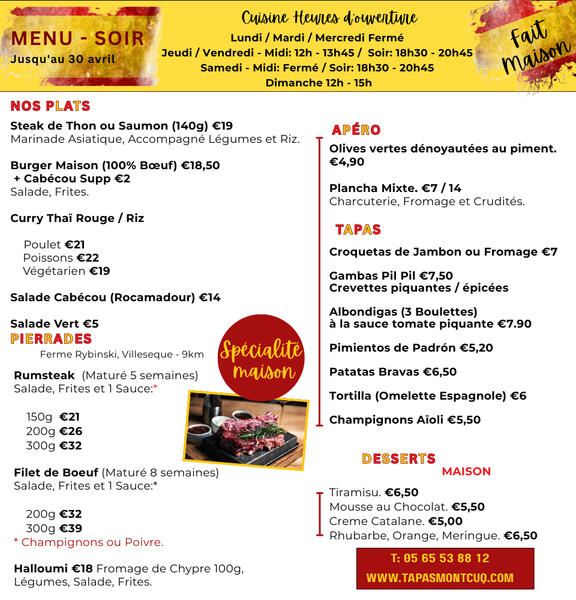 Apero menu: text with pictures of food