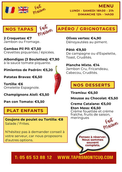 Apero menu: text with pictures of food