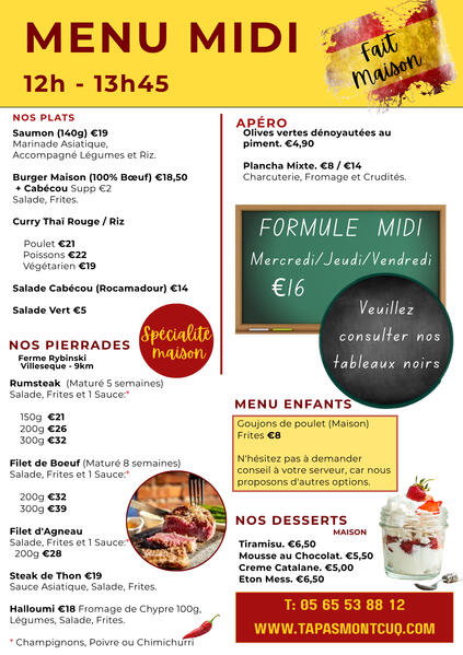Apero menu: text with pictures of food