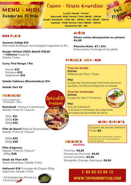 Apero menu: text with pictures of food