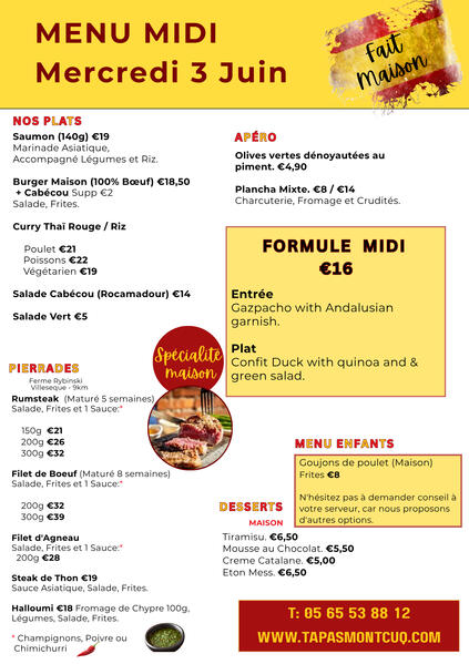 Apero menu: text with pictures of food