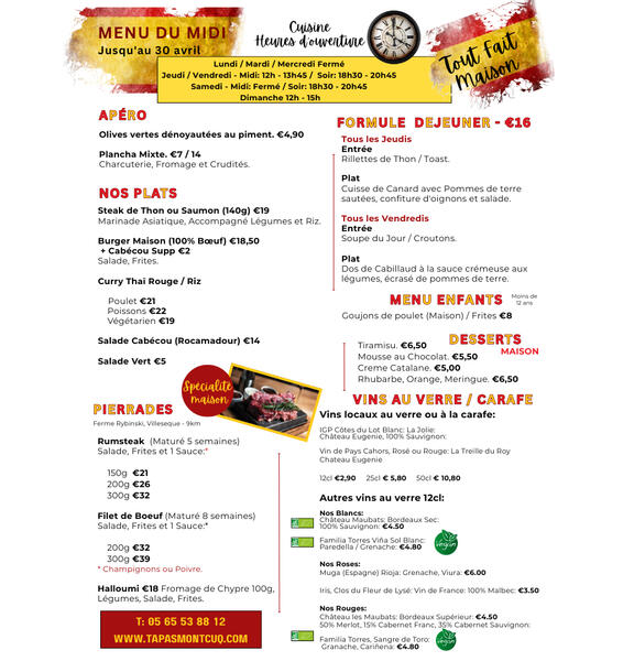 Apero menu: text with pictures of food