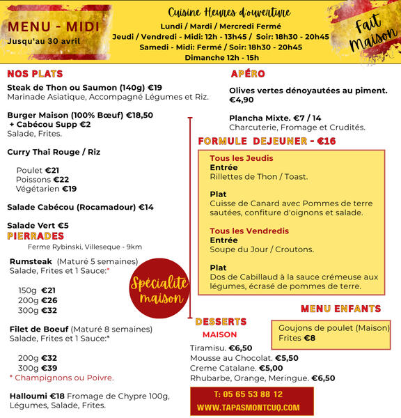 Apero menu: text with pictures of food