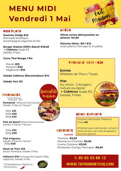 Apero menu: text with pictures of food