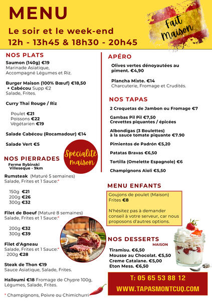 Apero menu: text with pictures of food