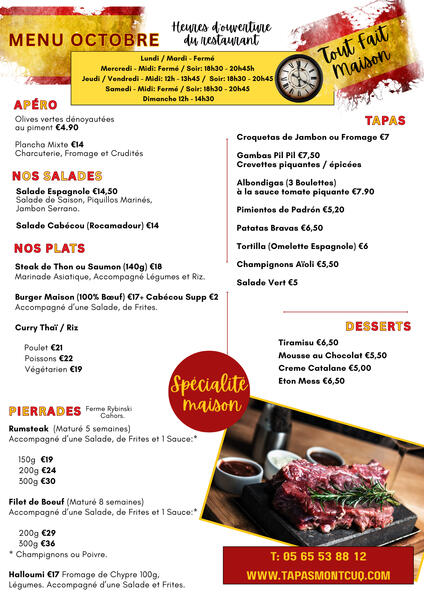 Apero menu: text with pictures of food